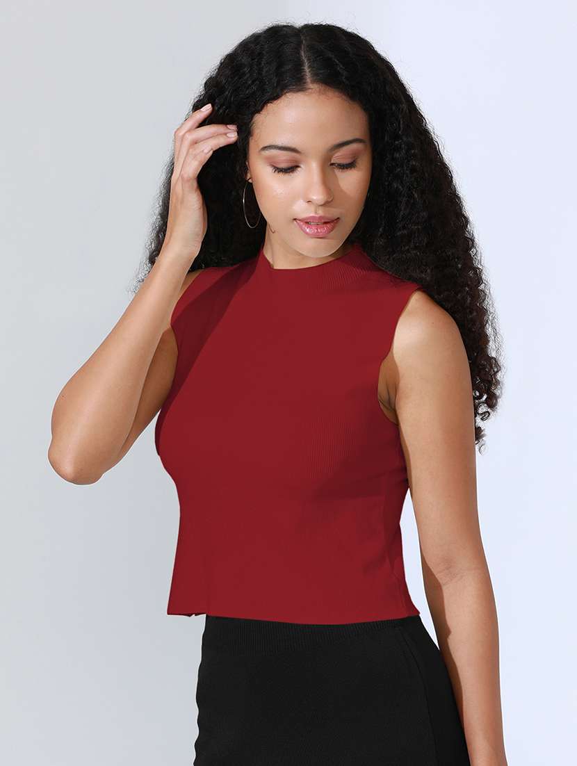 women solid mock neck sleeveless top - 22101953 - Standard Image - 6