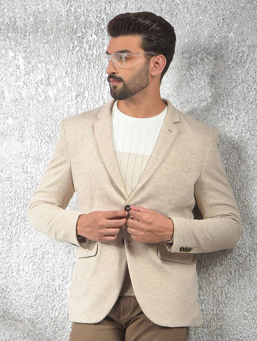 men lapel collar single breasted casual blazer