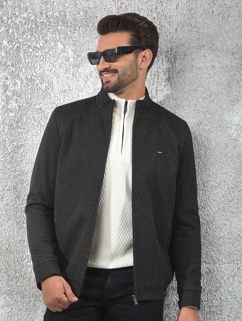 men self design long sleeve casual jacket