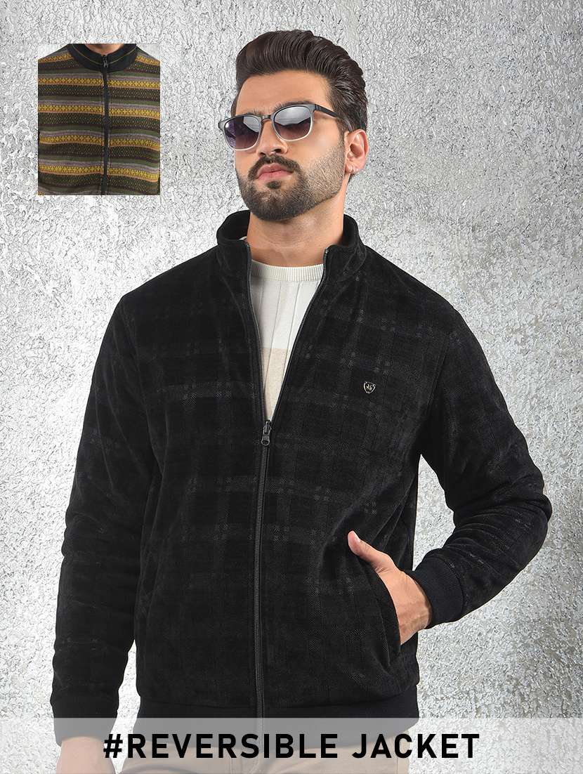men printed long sleeve reversible puffer jacket