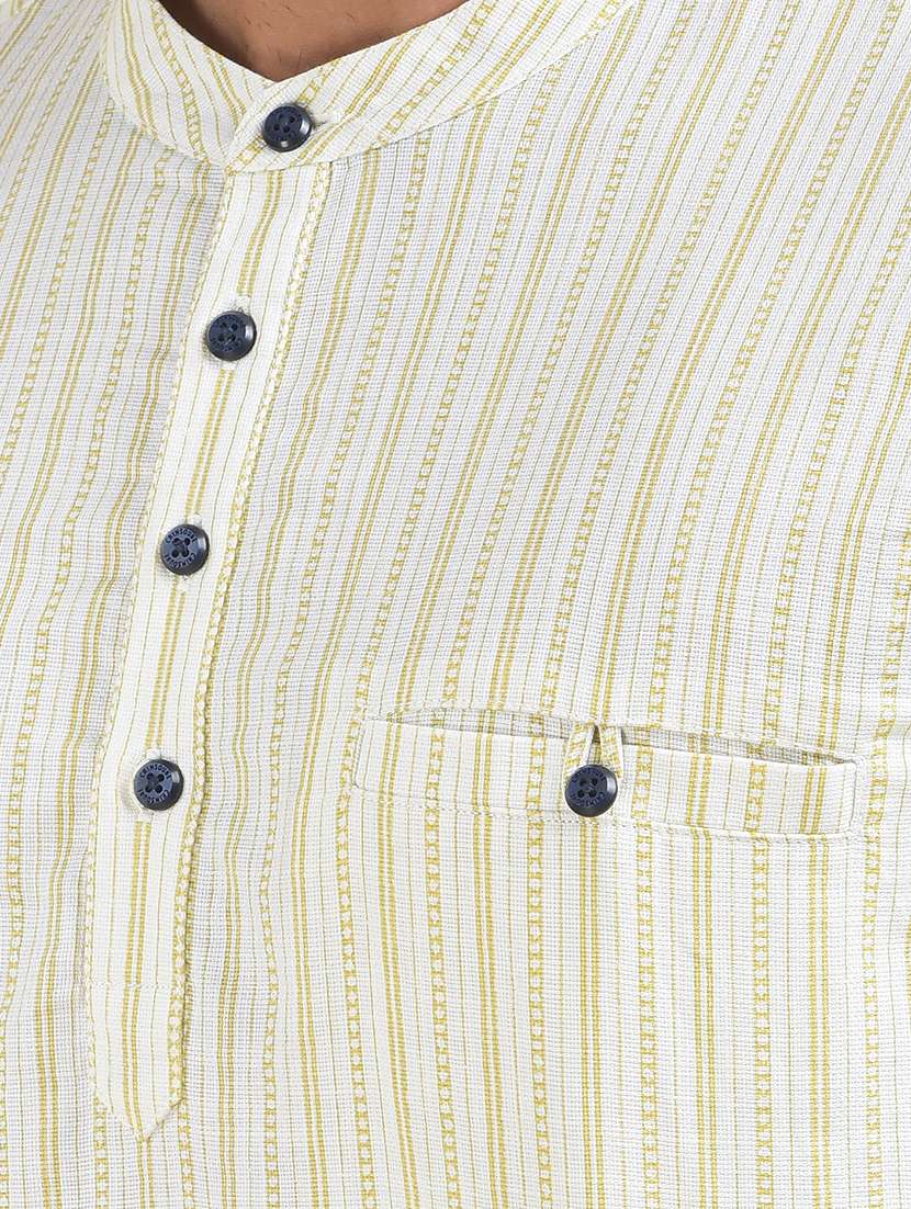 men strpied mandarin neck short kurta - 22102002 -  Standard Image - 4