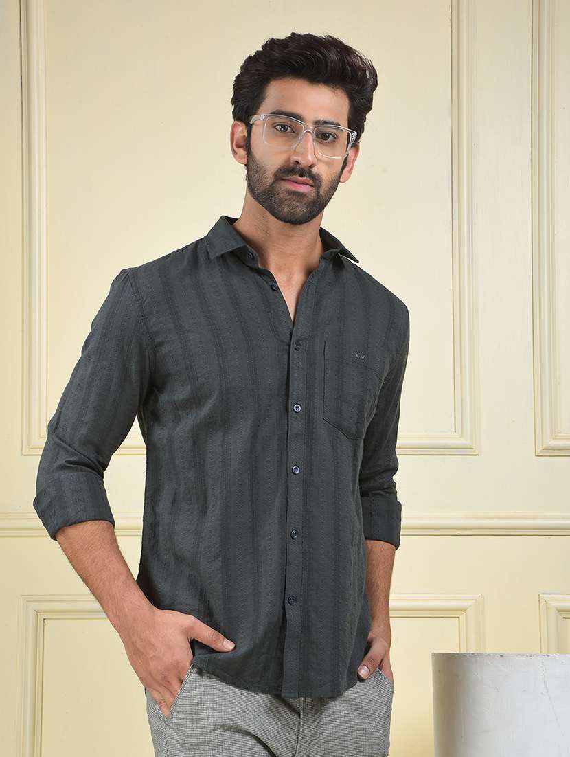 men striped long sleeve regular fit casual shirt