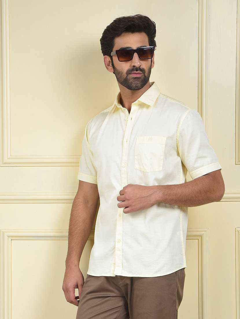 men solid short sleeve slim fit casual shirt