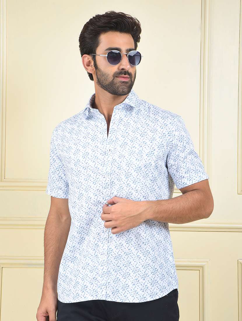 men printed short sleeve slim fit casual shirt