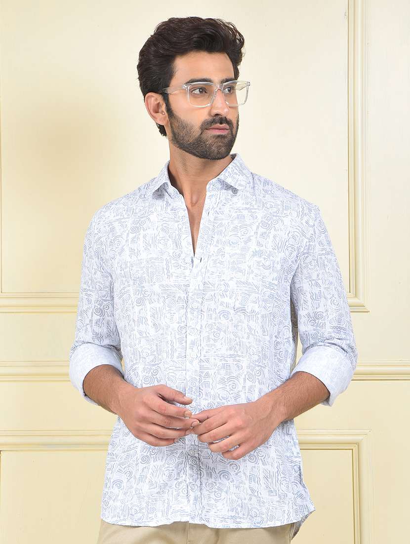 men printed long sleeve regular fit casual shirt