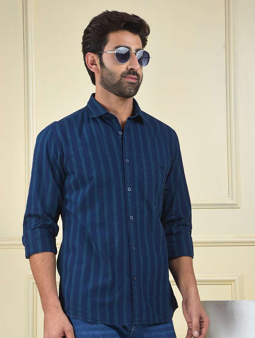men striped long sleeve regular fit casual shirt