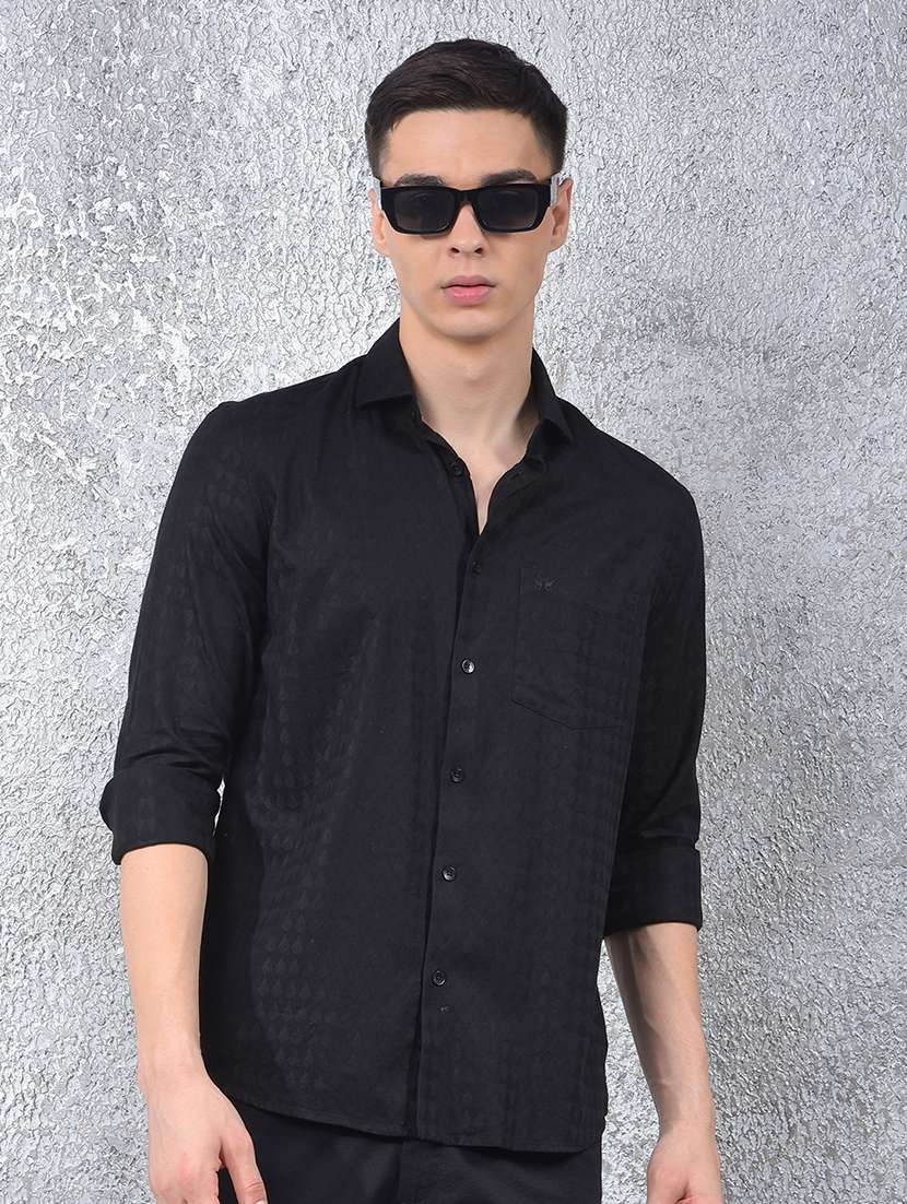 men self design long sleeve regular fit casual shirt