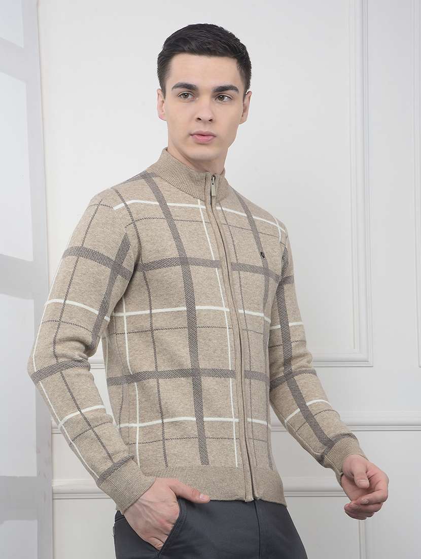 men checkered long sleeve regular fit cardigan - 22102099 -  Standard Image - 1