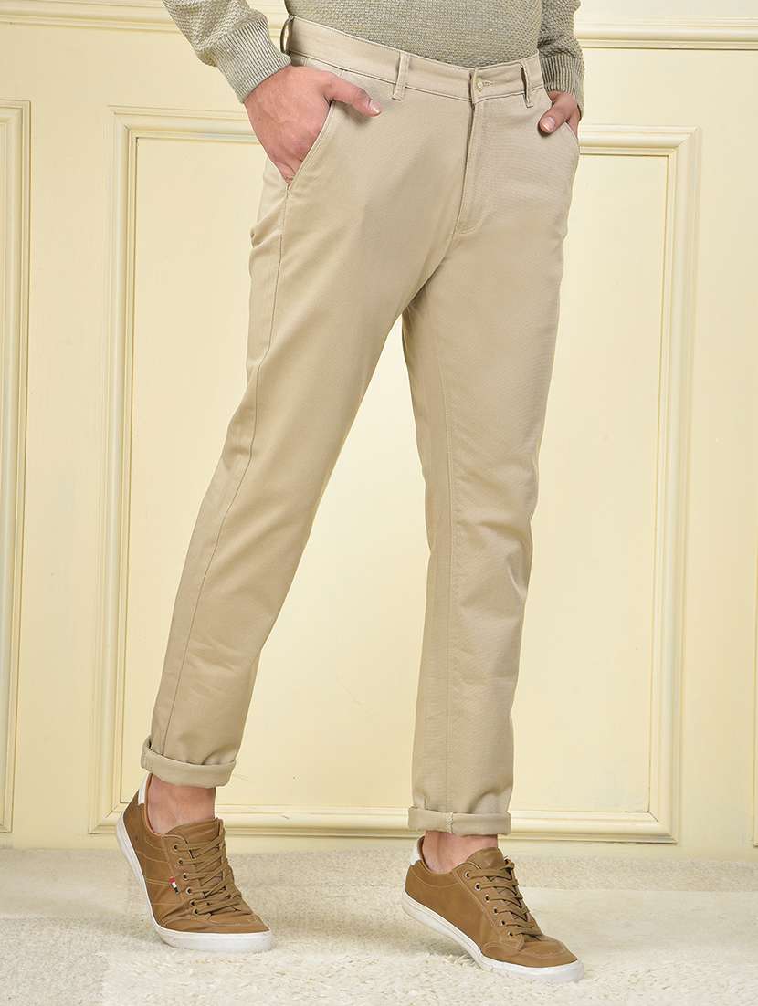 men solid mid rise flat front chinos trouser - 22102113 -  Standard Image - 1