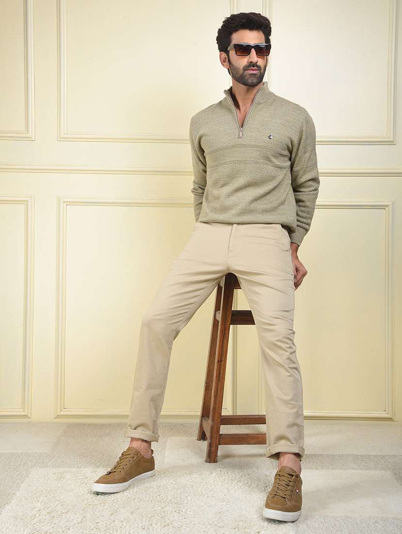 men solid mid rise flat front chinos trouser - 22102113 -  Standard Image - 6