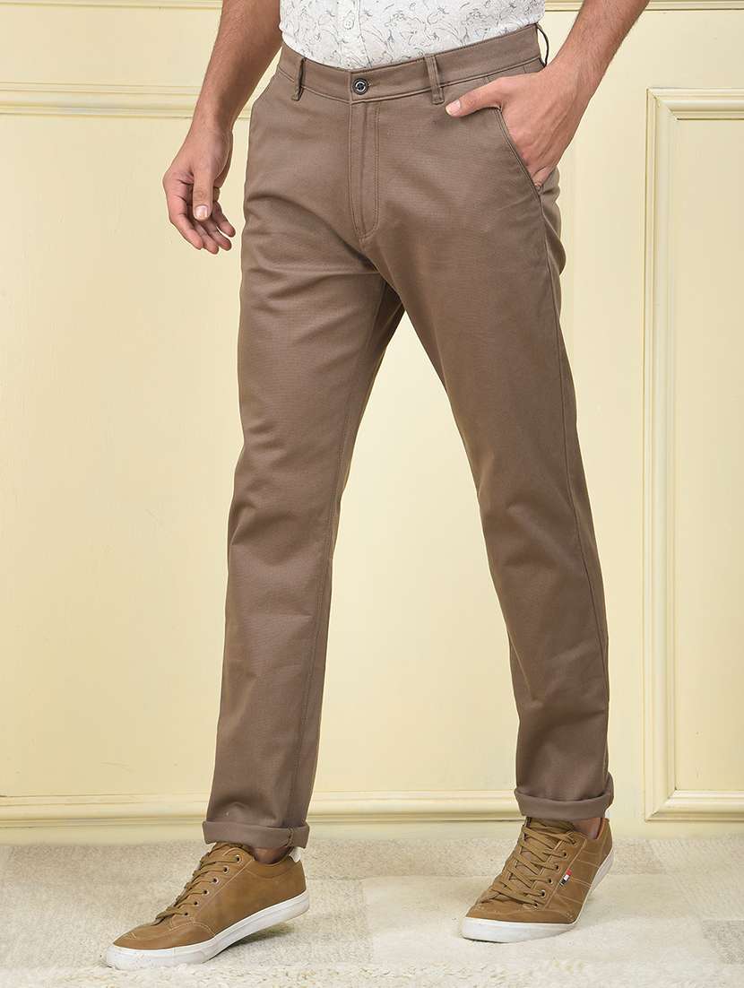 men solid mid rise flat front chinos trouser - 22102114 -  Standard Image - 1