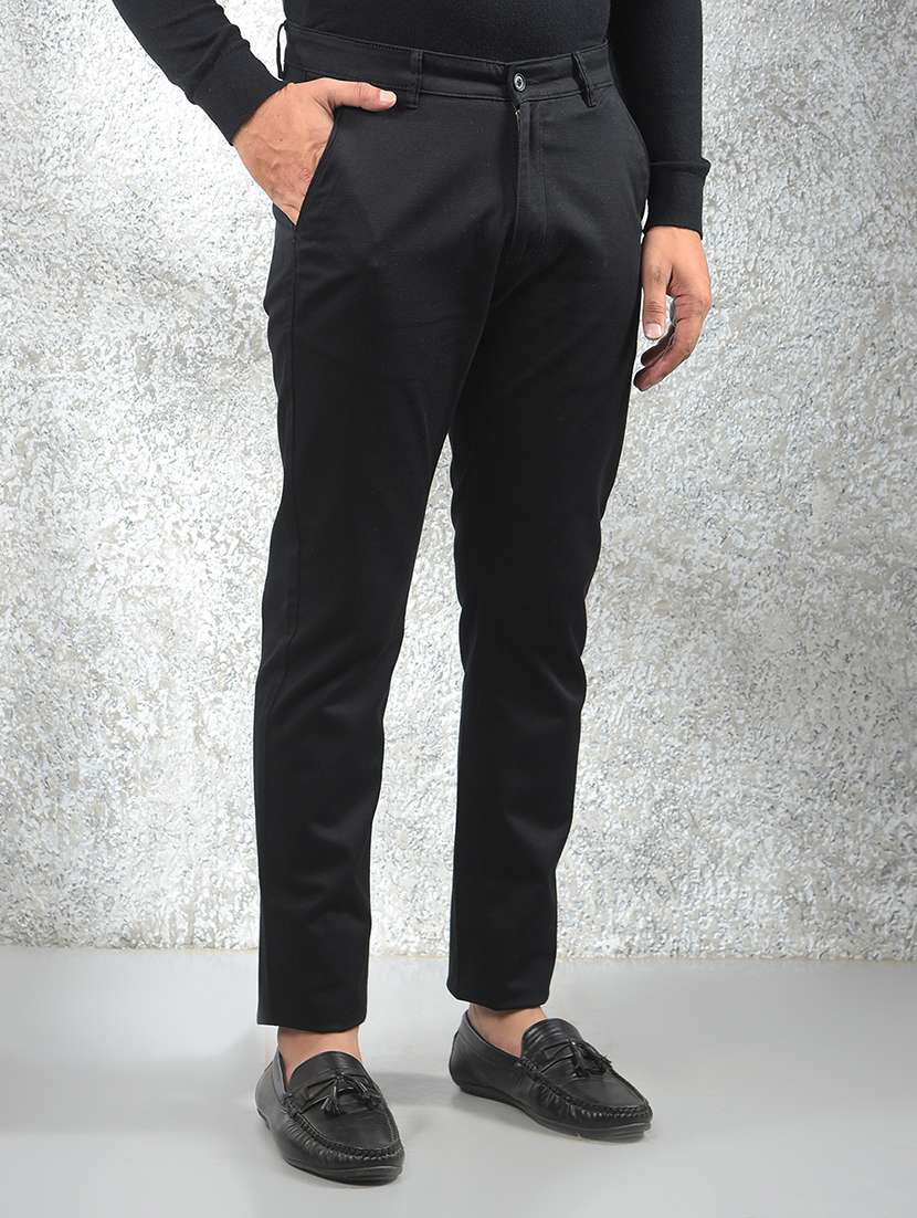 men solid mid rise flat front chinos trouser - 22102116 -  Standard Image - 1