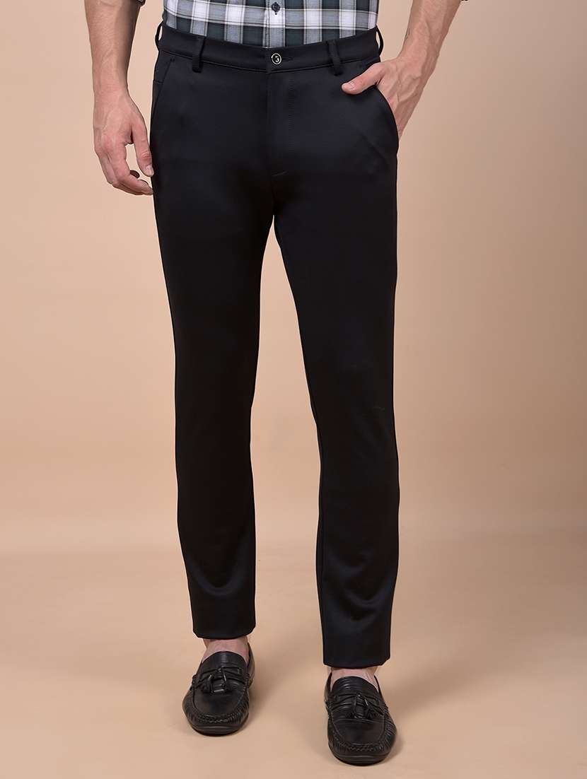 men solid mid rise flat front chinos trouser