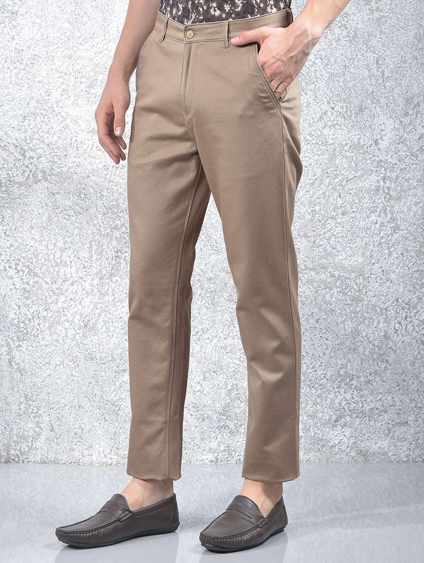 men solid mid rise flat front chinos trouser - 22102122 -  Standard Image - 1