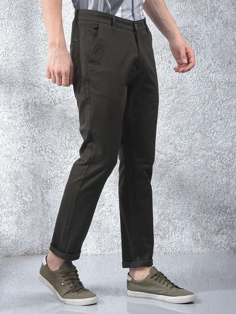 men solid mid rise flat front chinos trouser - 22102123 -  Standard Image - 1