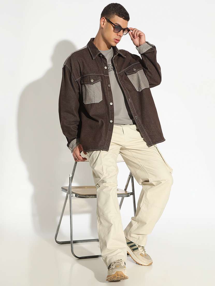 men color block long sleeve shacket - 22102137 -  Standard Image - 4