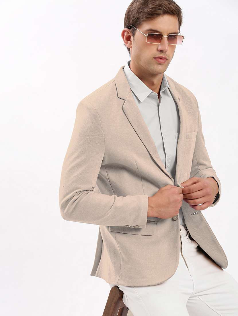 men solid lapel collar single breasted casual blazer - 22102168 -  Standard Image - 1