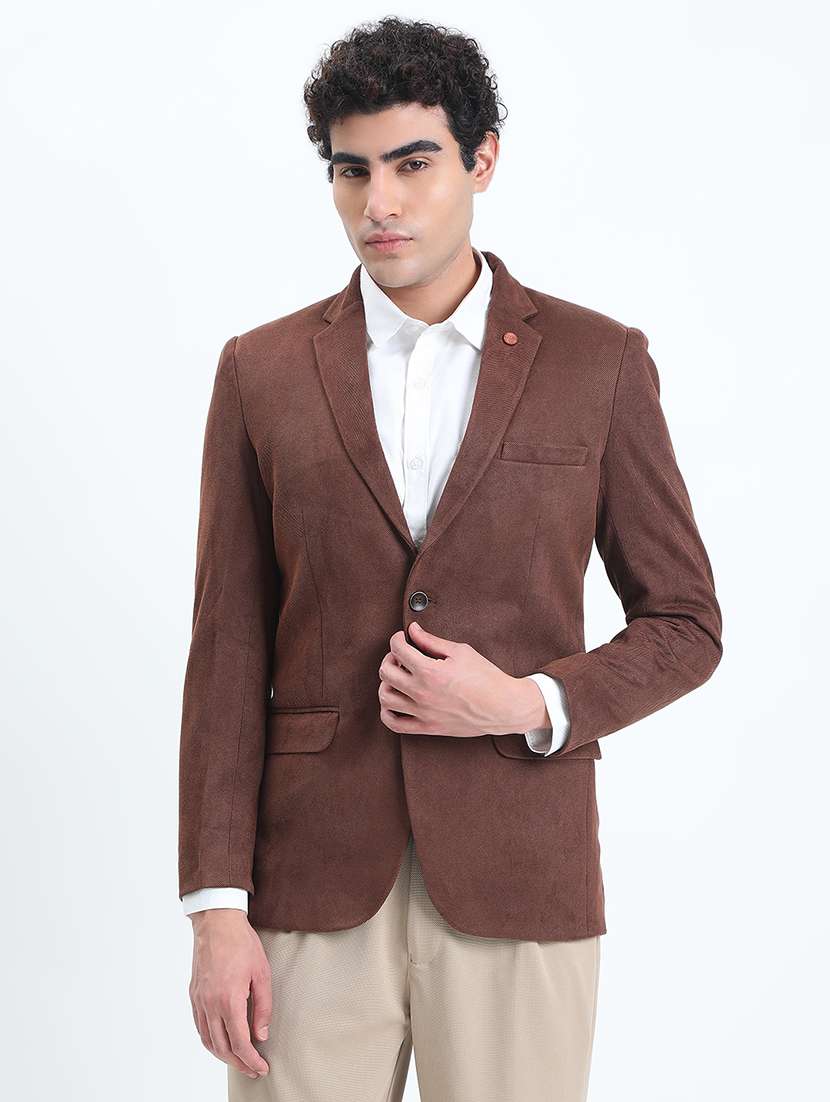 men solid lapel collar single breasted casual blazer - 22102169 -  Standard Image - 1