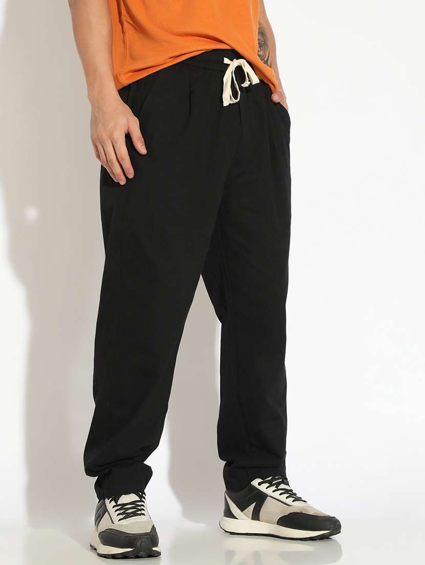 men solid low rise full length casual trouser