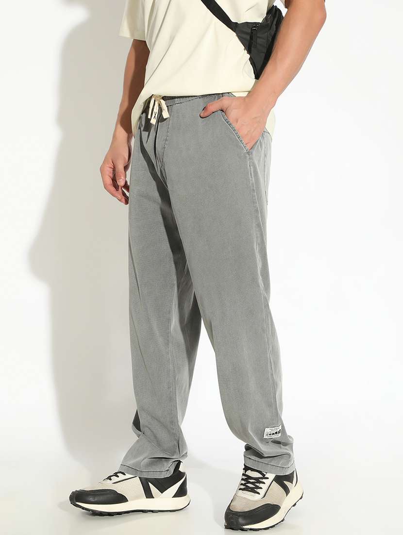 men solid low rise flat front casual trouser - 22102180 - Standard Image - 1