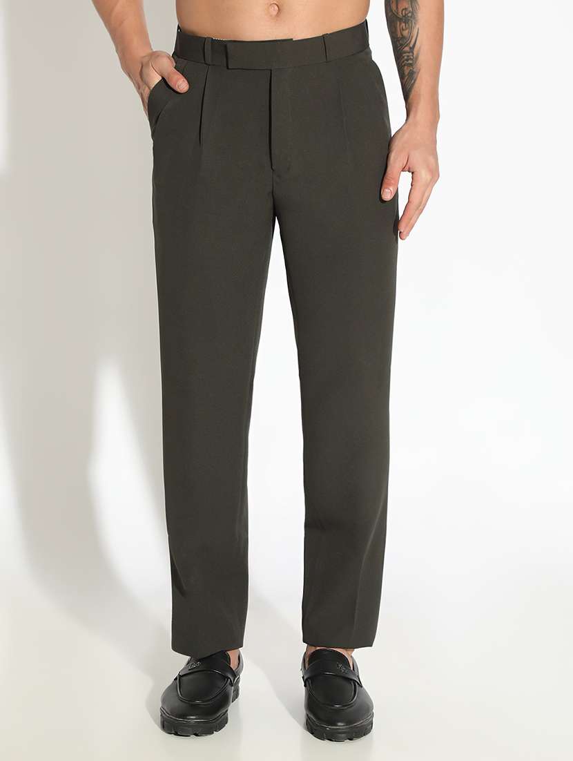 men solid low rise pleated casual trouser - 22102184 -  Standard Image - 1