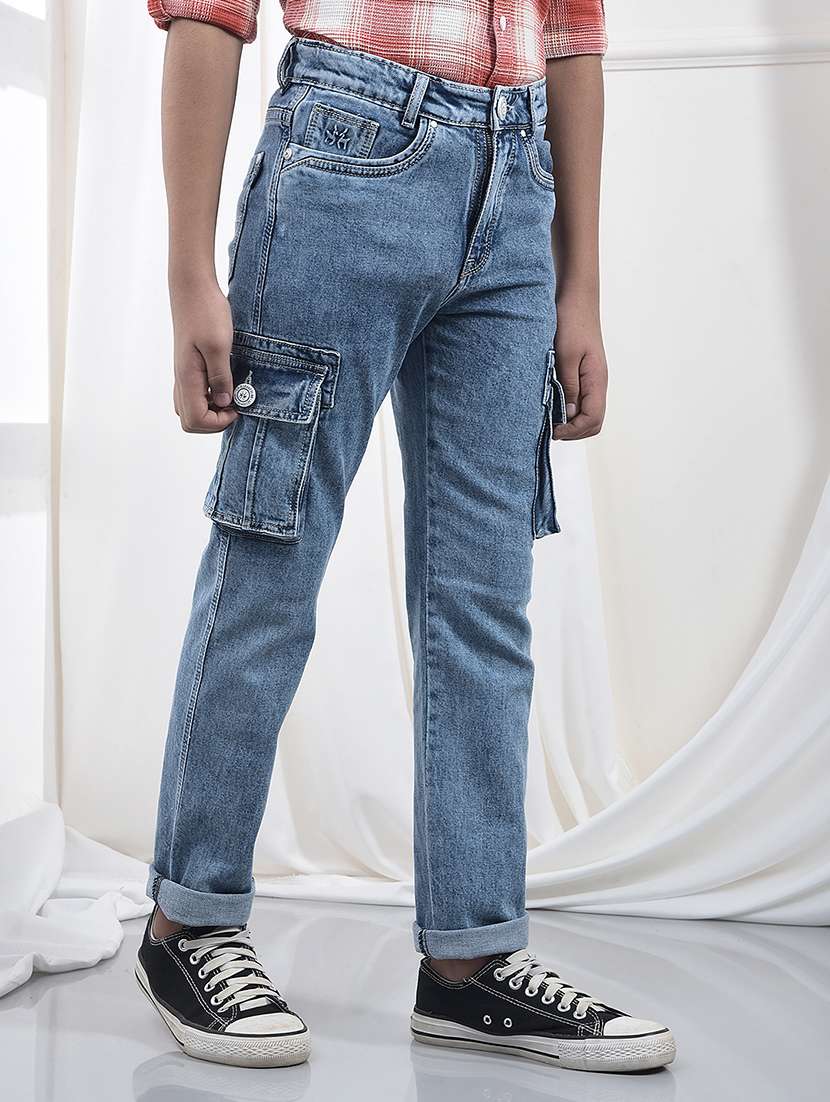 boys solid mid rise slim fit cargo - 22102203 -  Standard Image - 1