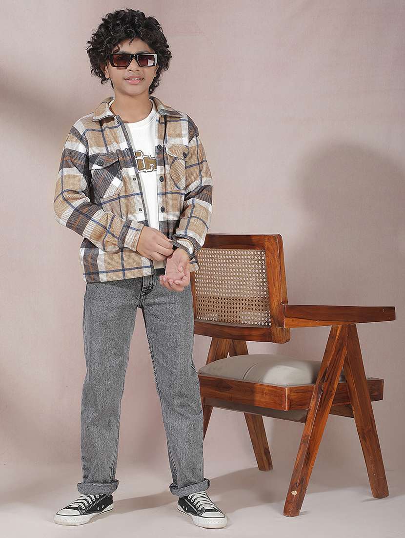 boys checkered collared long sleeve shacket - 22102206 -  Standard Image - 1