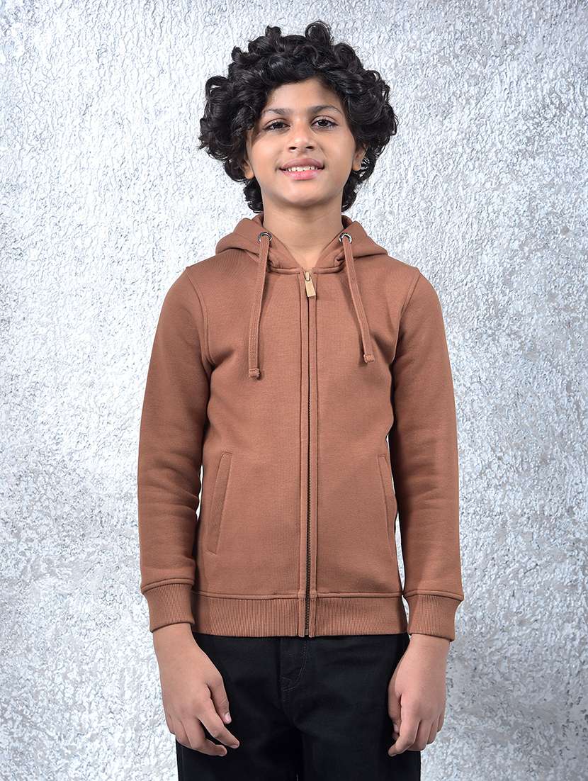 boys solid long sleeve hooded sweatshirt - 22102245 -  Standard Image - 1