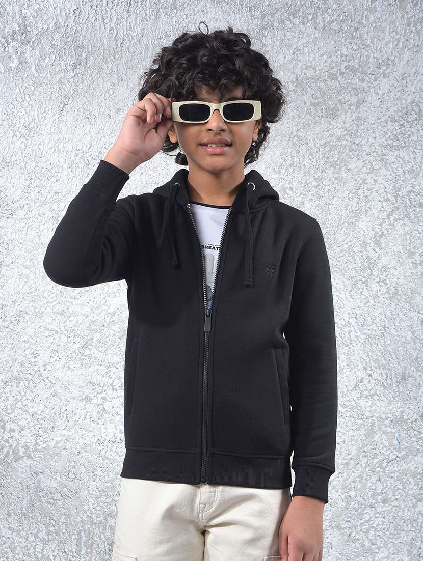 boys solid long sleeve hooded sweatshirt