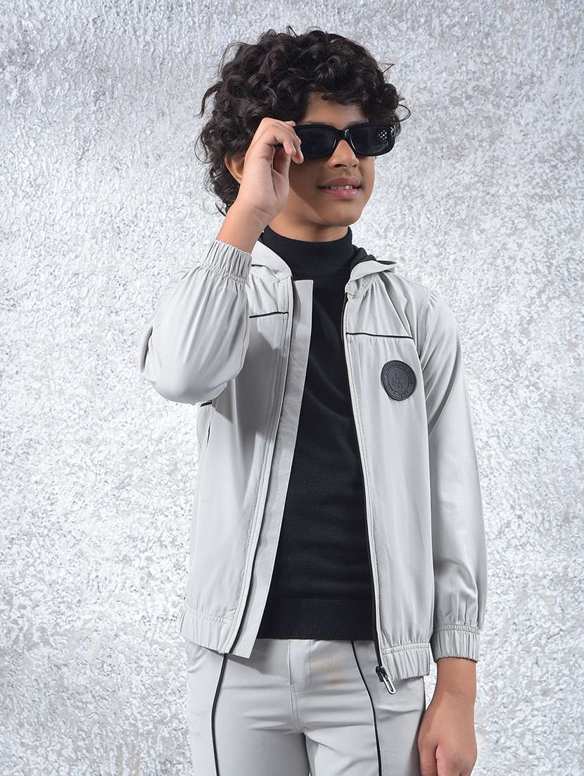 boys solid long sleeve hooded sweatshirt