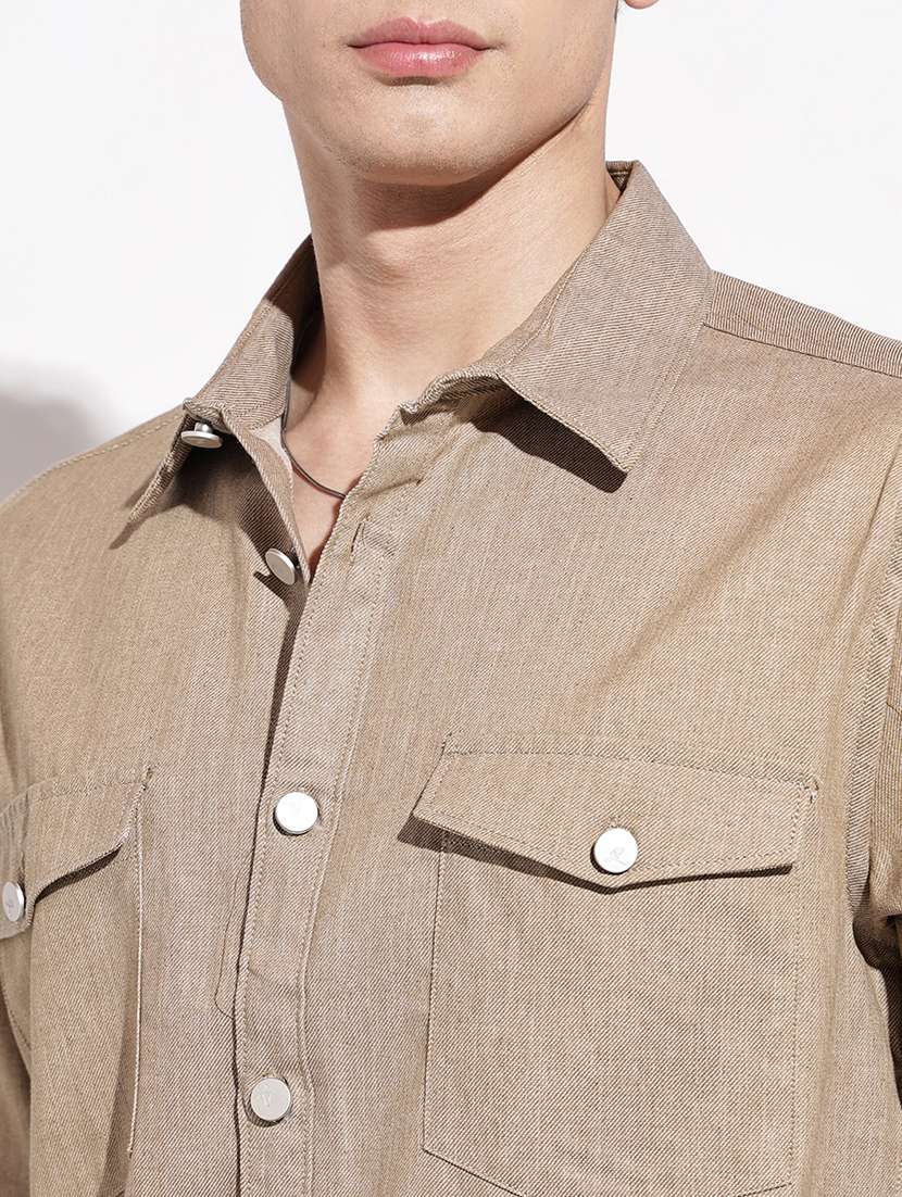 men solid short sleeve regular fit casual shirt - 22102287 - Standard Image - 6