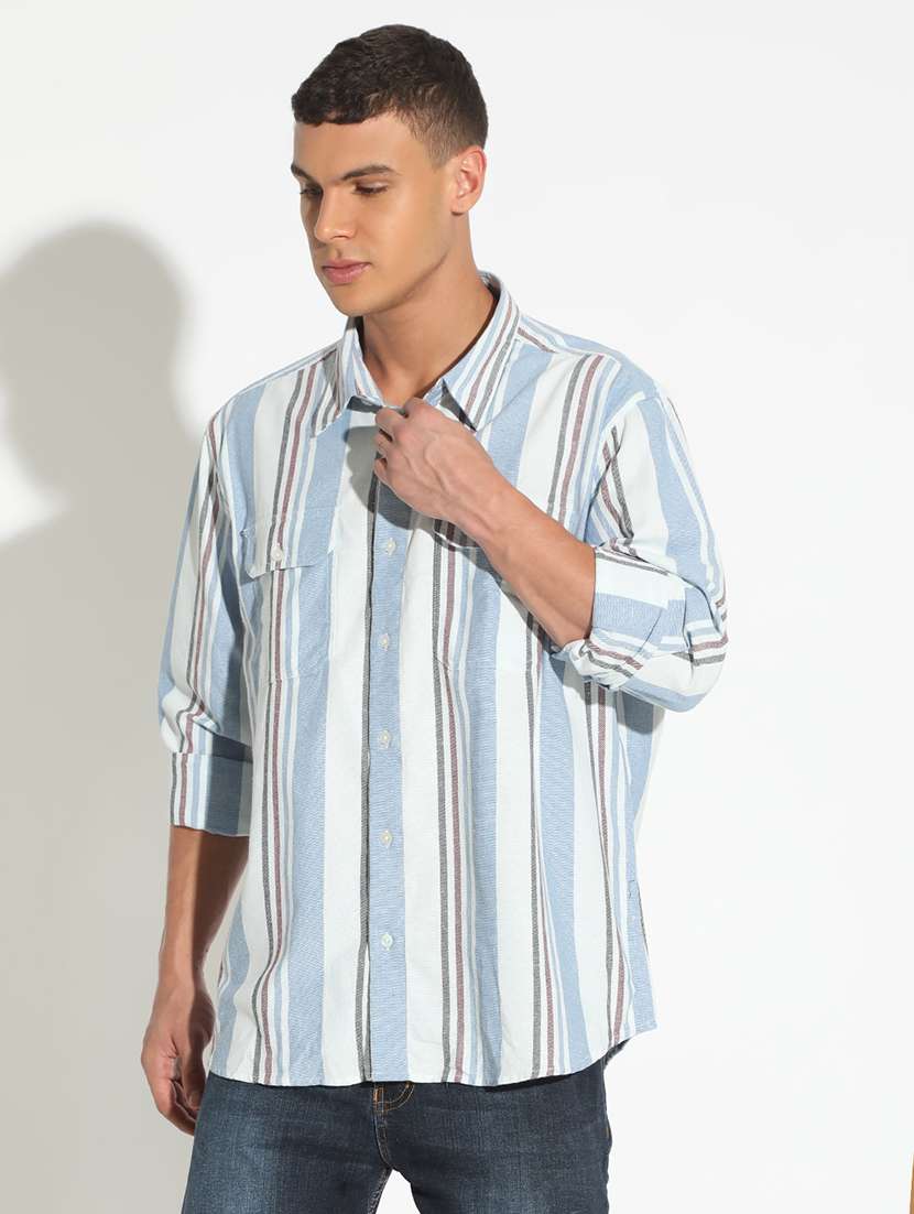 men striped long sleeve regular fit casual shirt - 22102288 -  Standard Image - 1