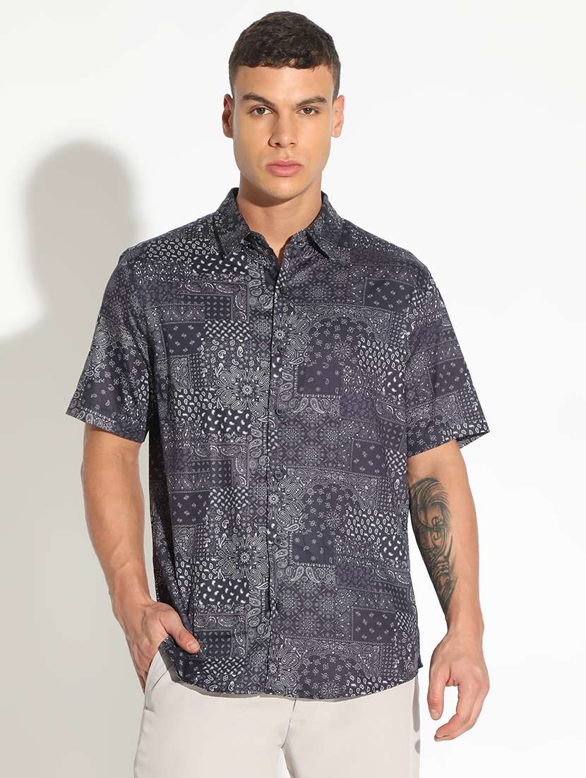 men printed short sleeve regular fit casual shirt - 22102289 -  Standard Image - 1