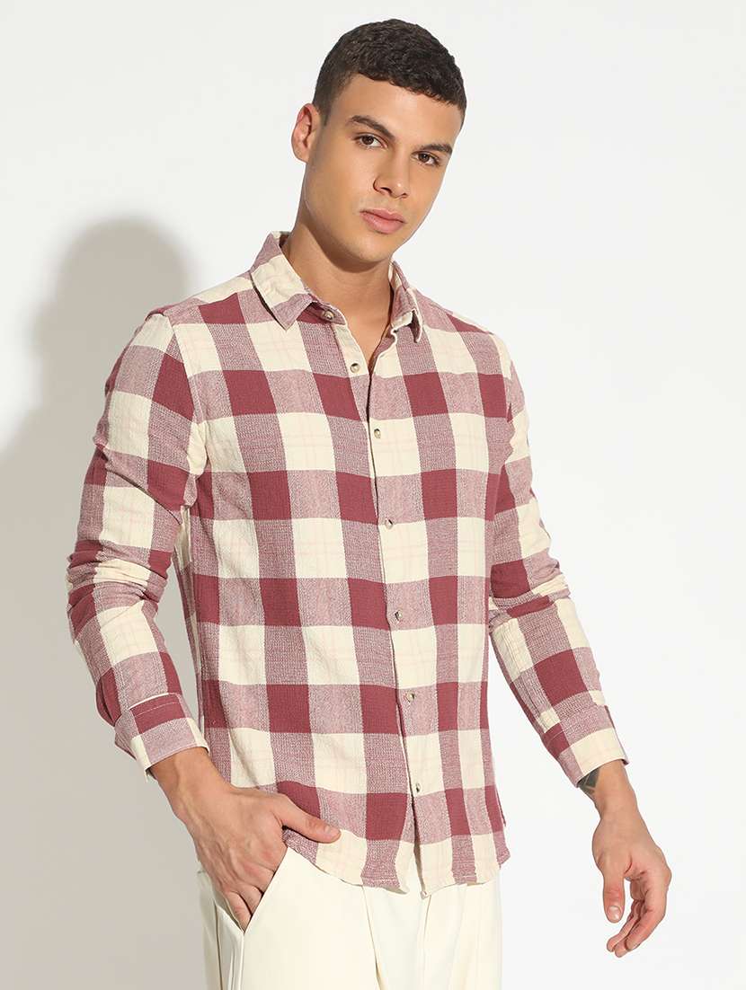 men checkered long sleeve regular fit casual shirt - 22102292 -  Standard Image - 1
