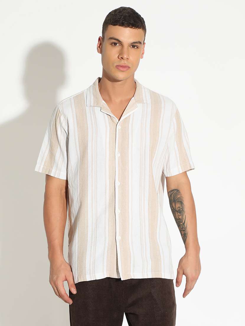 men striped short sleeve loose fit casual shirt - 22102297 -  Standard Image - 1