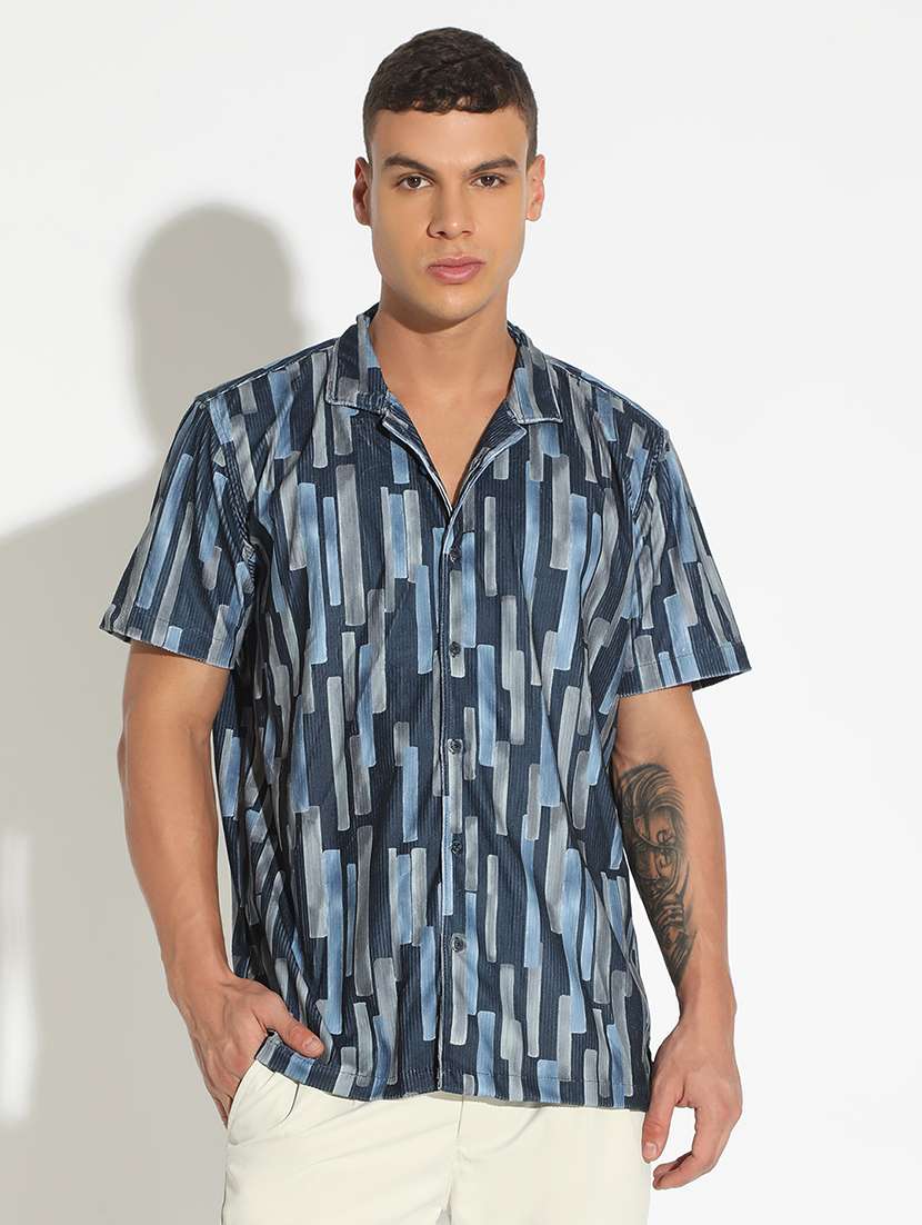 men printed short sleeve loose fit casual shirt - 22102298 -  Standard Image - 1