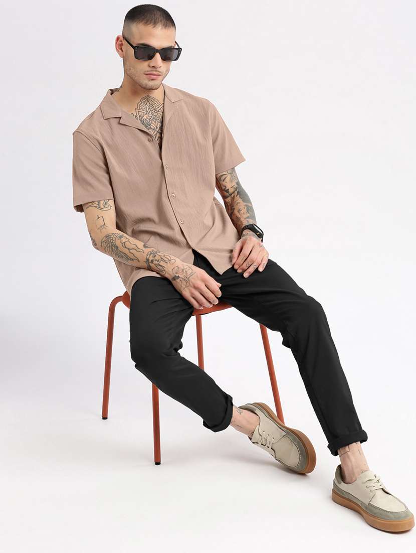 men solid short sleeve loose fit casual shirt - 22102301 -  Standard Image - 4