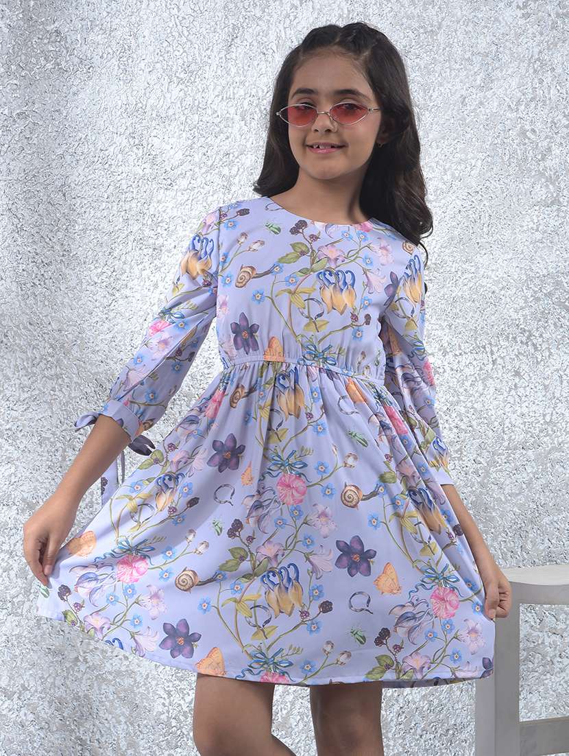 girls floral print round neck a-line dress - 22102374 -  Standard Image - 1