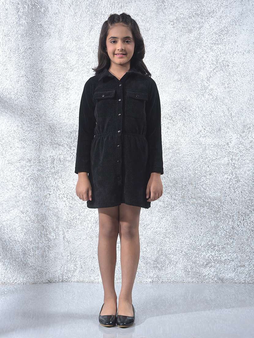girls black solid long sleeve shirt dress - 22102378 -  Standard Image - 4