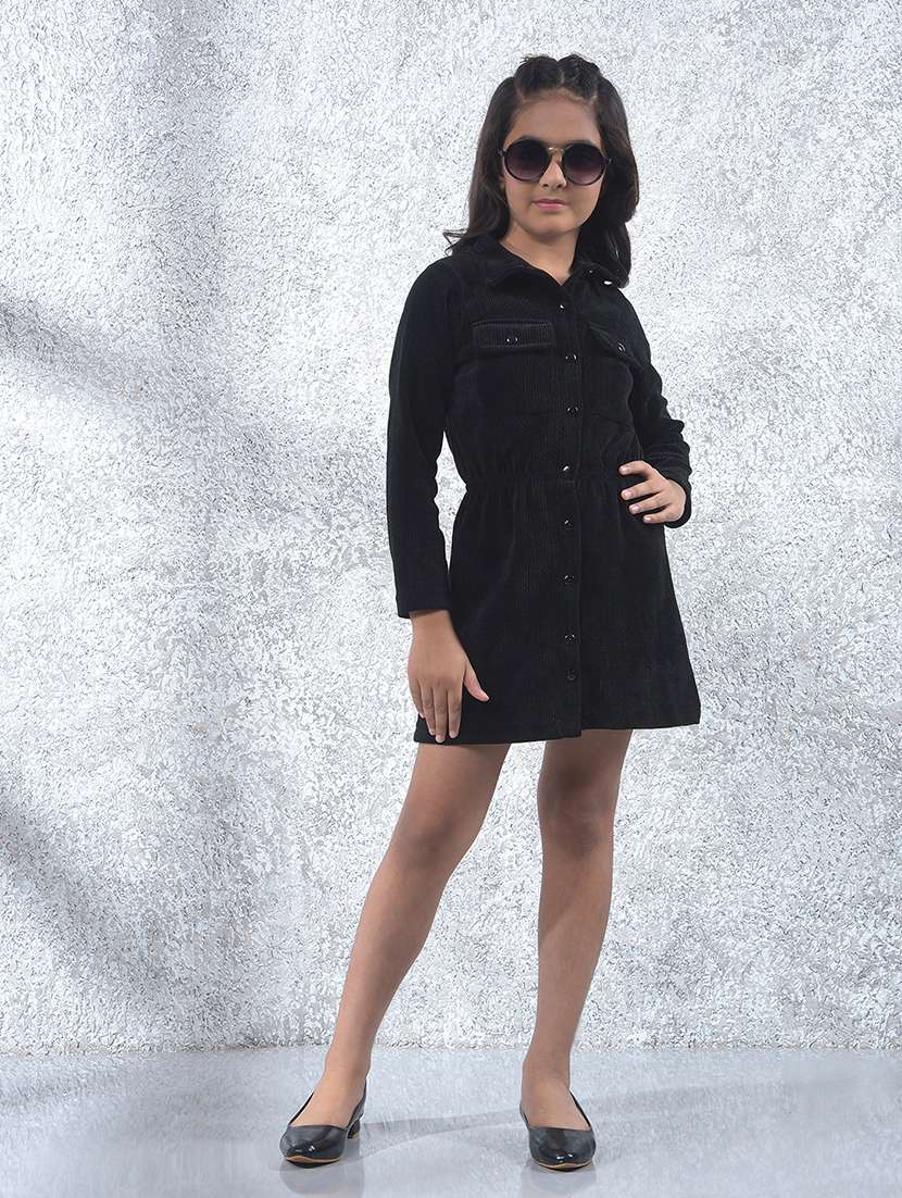 girls black solid long sleeve shirt dress - 22102378 -  Standard Image - 6
