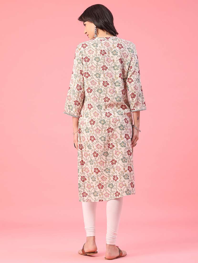 women floral printed three quarter sleeve straight kurta - 22102869 -  Standard Image - 4
