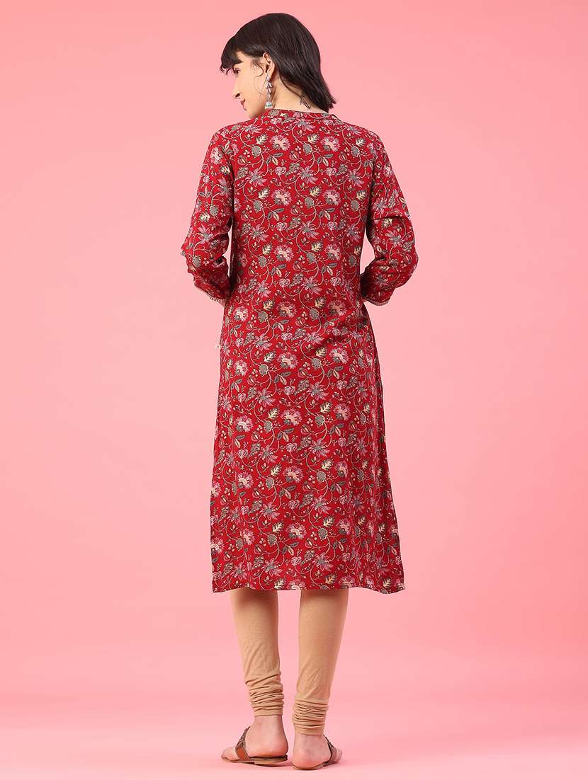 women floral printed three quarter sleeve straight kurta - 22102870 -  Standard Image - 4
