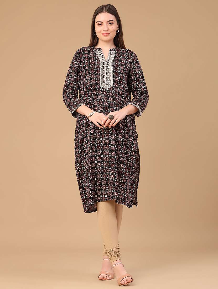 women printed three quarter sleeve a-line kurta - 22102871 -  Standard Image - 1