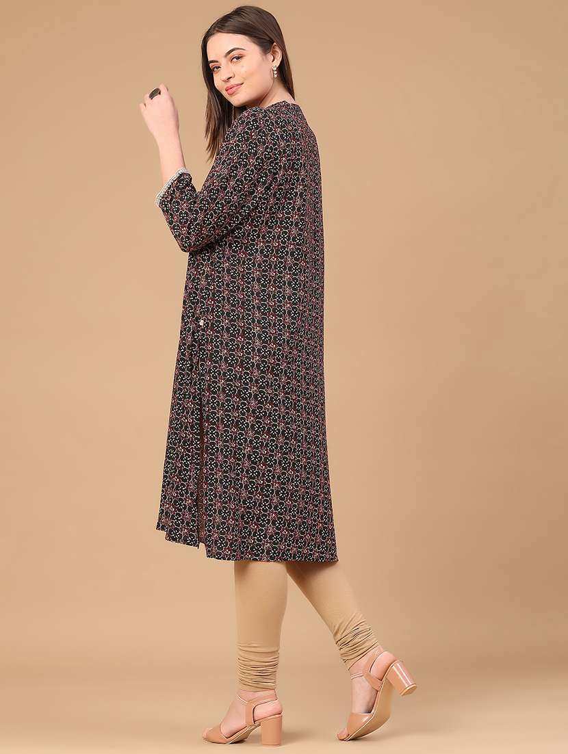 women printed three quarter sleeve a-line kurta - 22102871 -  Standard Image - 4