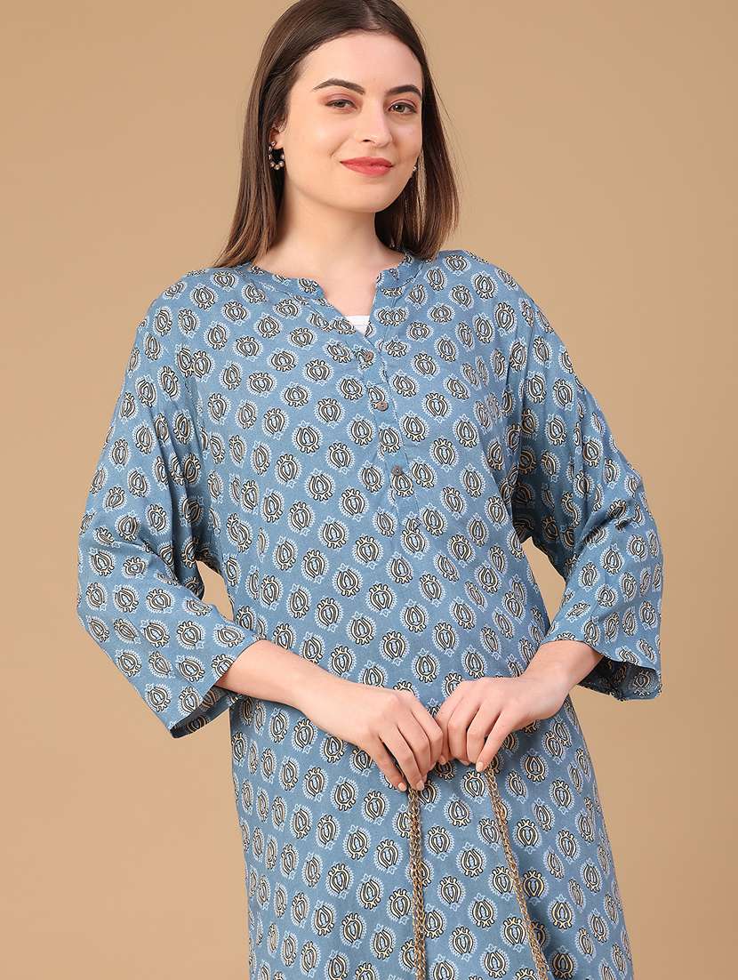 women printed three quarter sleeve a-line kurta - 22102873 -  Standard Image - 1