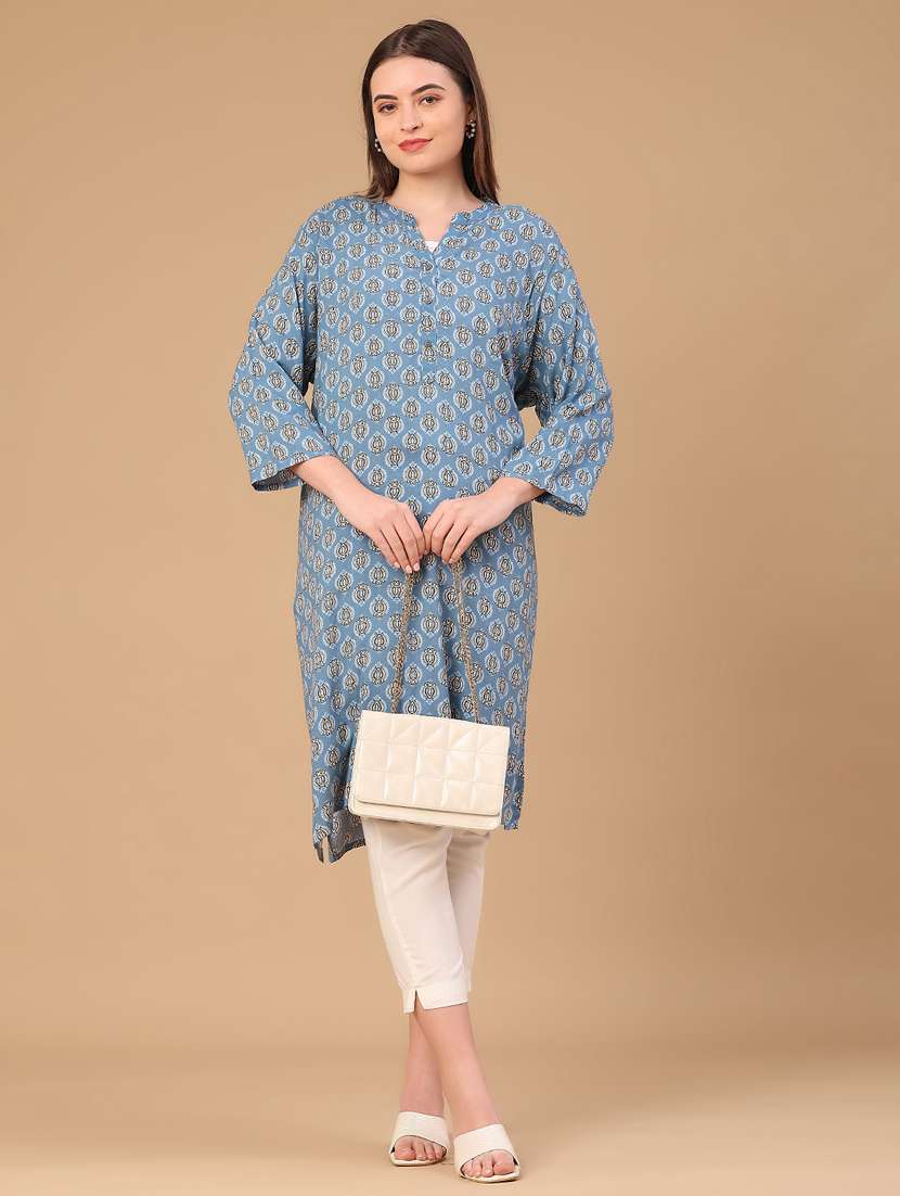 women printed three quarter sleeve a-line kurta - 22102873 -  Standard Image - 4