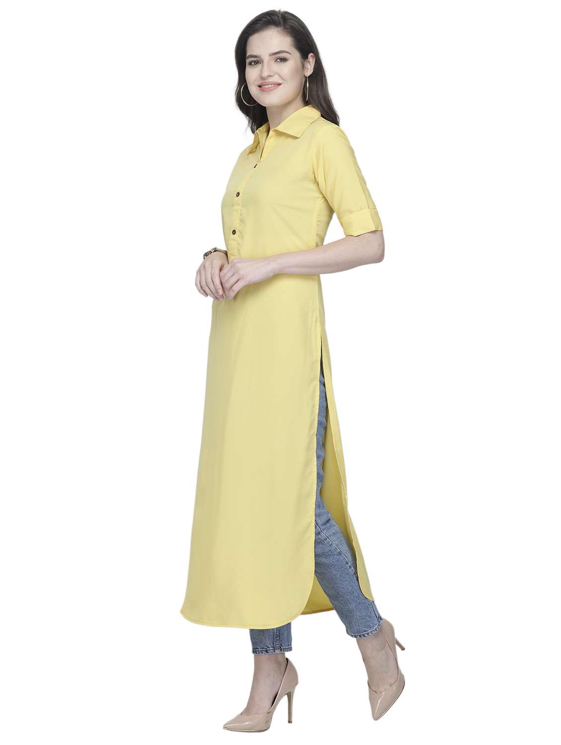women solid short sleeve straight kurta - 22102969 -  Standard Image - 1