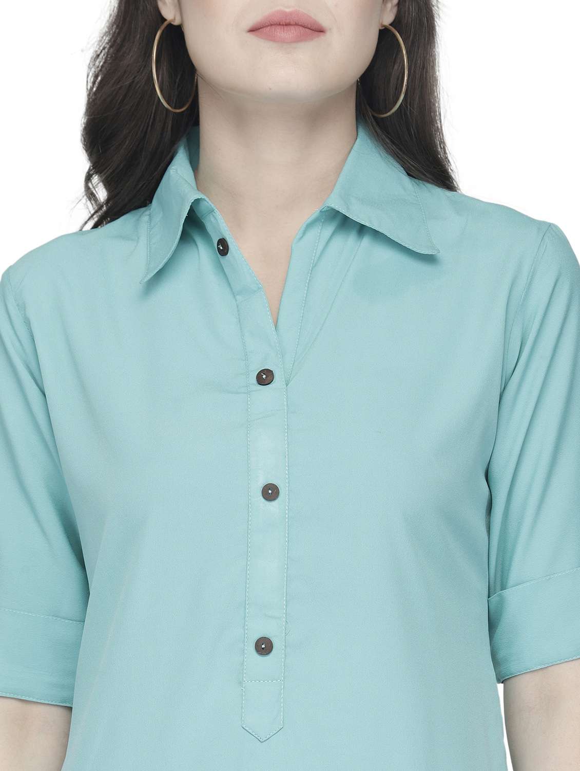 women solid short sleeve straight kurta - 22102970 -  Standard Image - 4