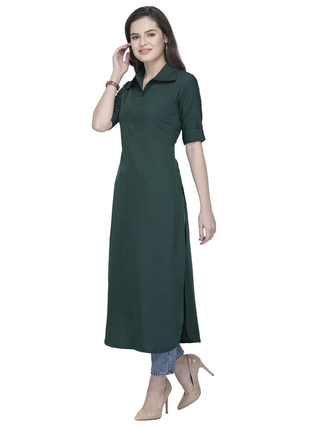 women solid short sleeve straight kurta - 22102971 -  Standard Image - 1