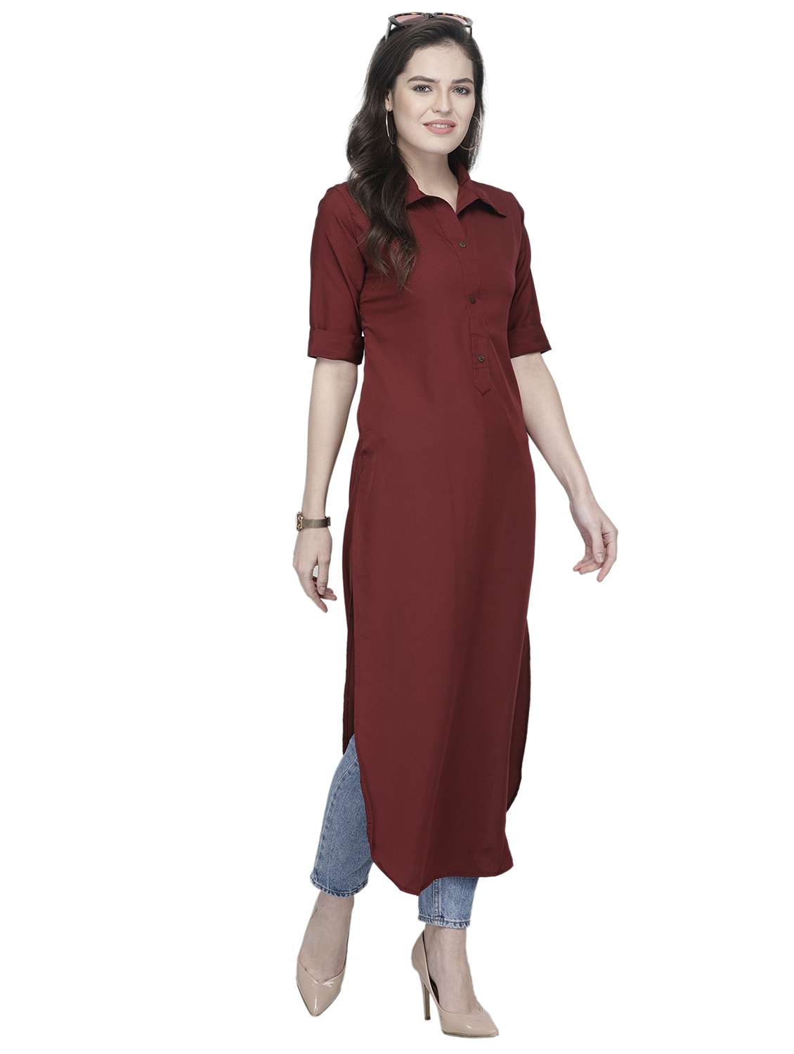 women solid short sleeve straight kurta - 22102972 -  Standard Image - 1